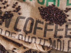 Burlap sack of coffee beans