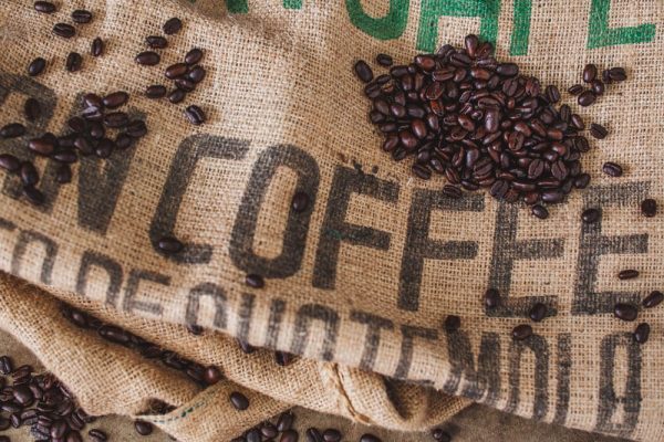 Burlap sack of coffee beans