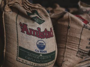 Burlap sack of coffee beans