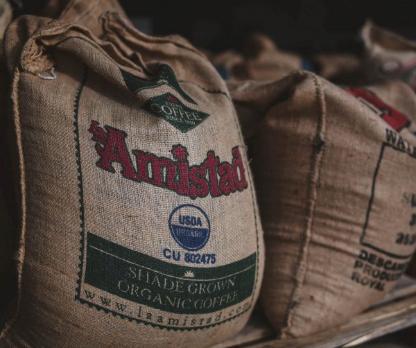 Burlap sack of coffee beans